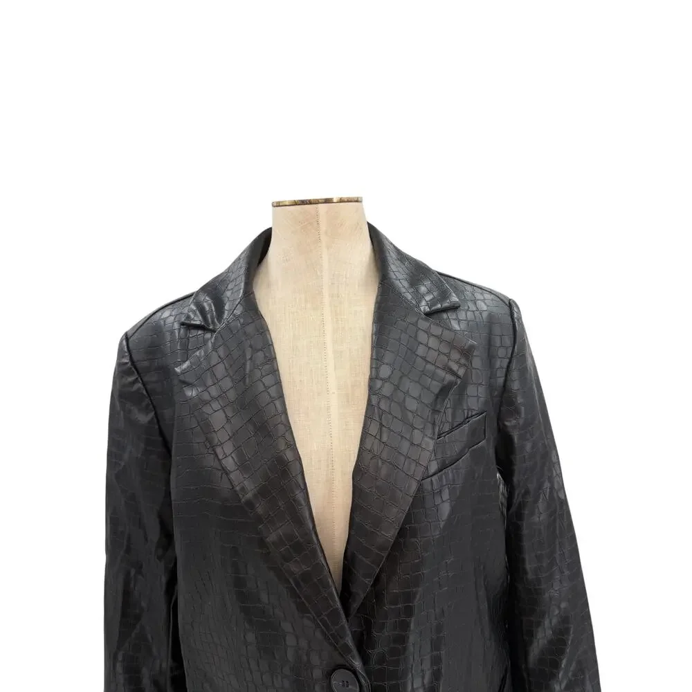 NA-KD Black Faux‎ Croc Oversized Blazer Jacket Reptile Texture EU 36 US 6